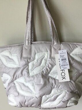 Wildfox White and Silver Quilted Tote w/White Lip Appliqués Zip Closure NWT $98